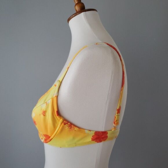 Esprit Beach Yellow Orange Tropical Floral Vintage 2 Piece Bikini Womens Medium - Picture 3 of 11
